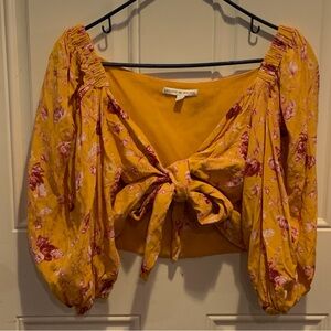 Chelsea and Walker Yellow Orange Floral 100% Silk Crop Top Tie Front 10 $305.00
